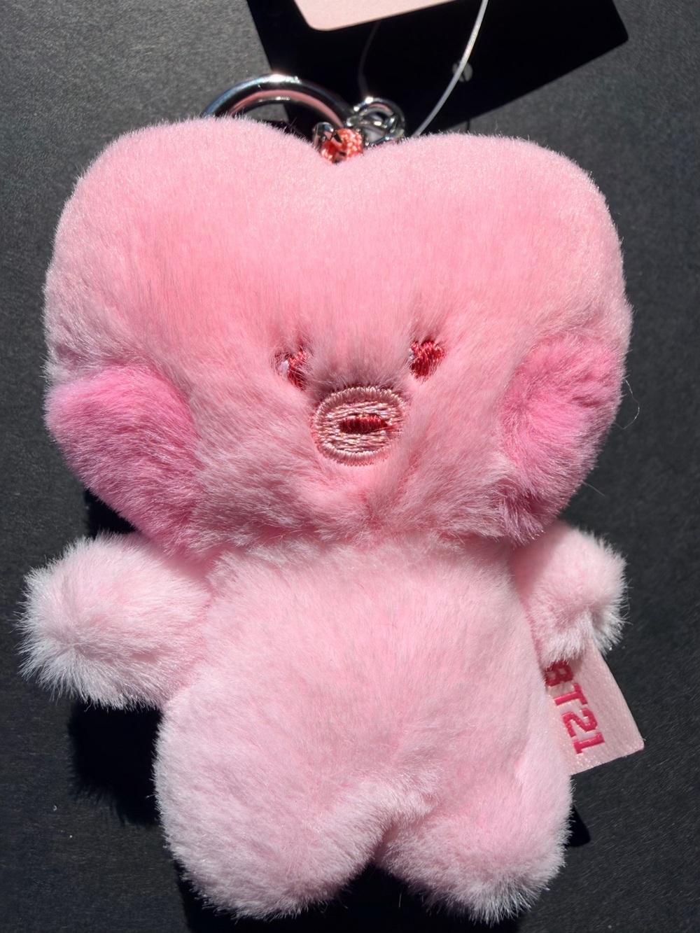 BT21 Pink Plush Heart Character Keychain - Soft Pink Accessory
